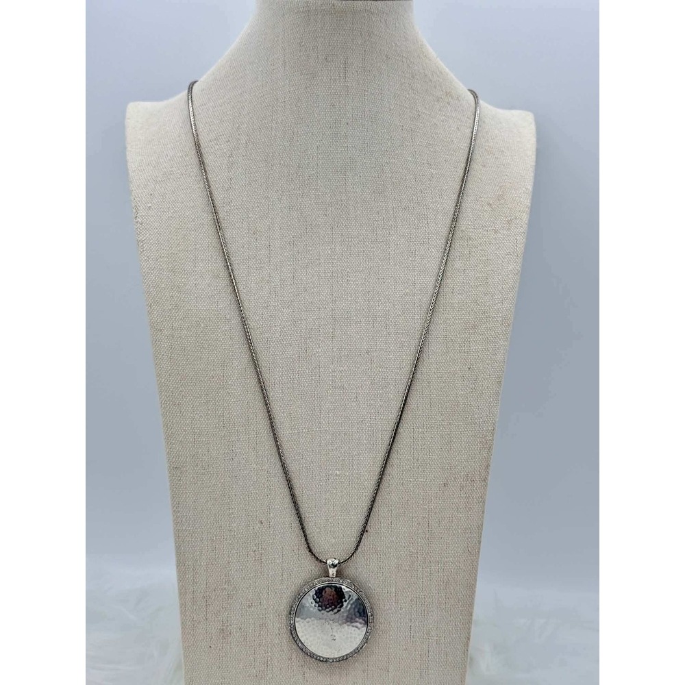 Brighton Ballantyne Reversible Hammered Silver Crystal Round Pendant Necklace